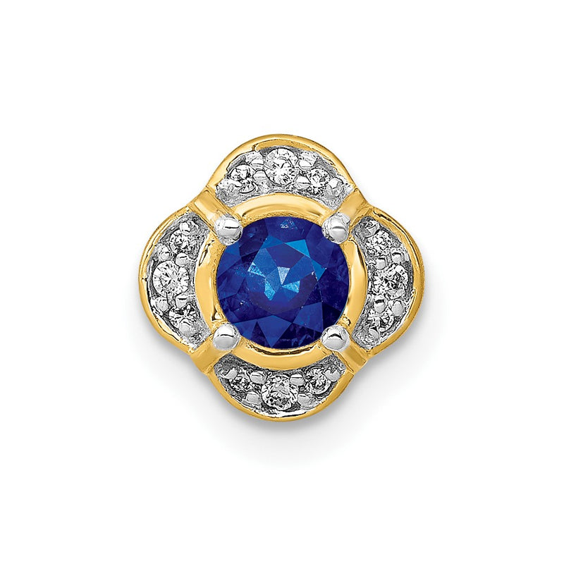 14K Yellow Gold 1/20ct. Real Diamond and .25 Sapphire Fancy Chain Slide