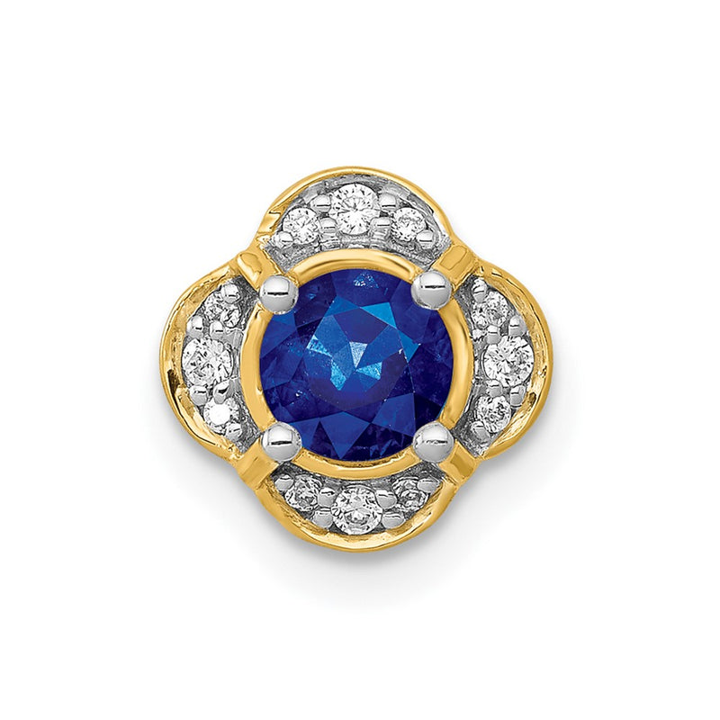 14K Yellow Gold 1/15ct. Real Diamond and .33 Sapphire Fancy Chain Slide