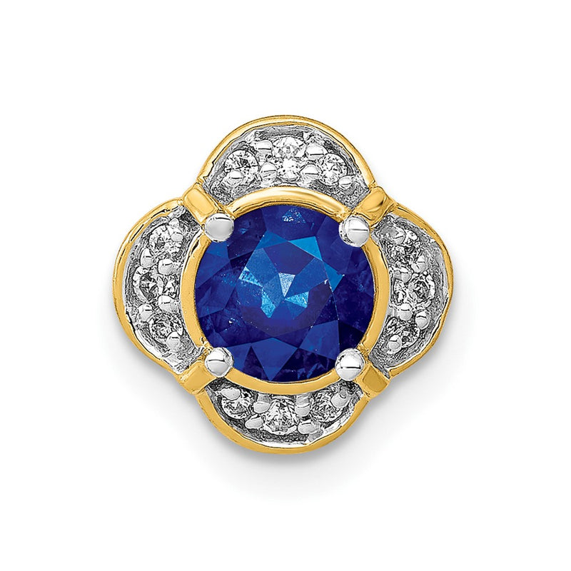 14K Yellow Gold 1/15ct. Real Diamond and .50 Sapphire Fancy Chain Slide