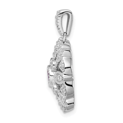 14k White Gold Real Diamond & .25 Amethyst Fancy Pendant