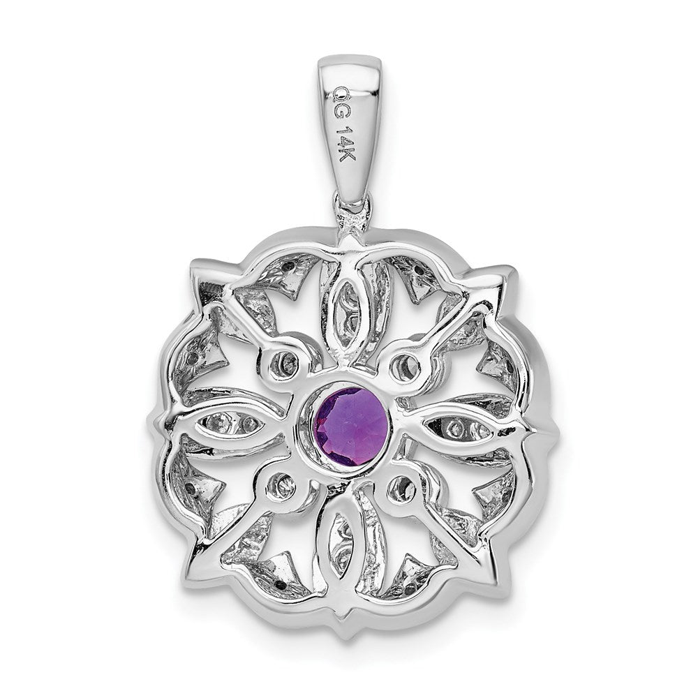 14k White Gold Real Diamond & .25 Amethyst Fancy Pendant