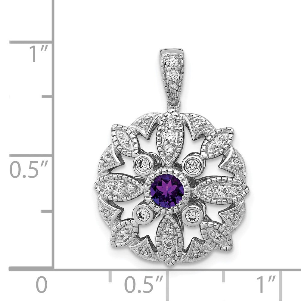 14k White Gold Real Diamond & .25 Amethyst Fancy Pendant