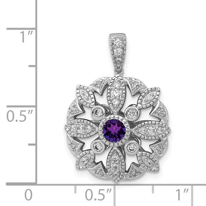 14k White Gold Real Diamond & .25 Amethyst Fancy Pendant