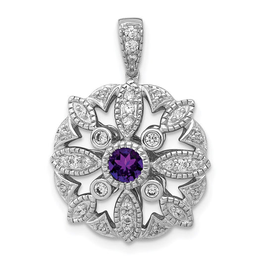 14k White Gold Real Diamond & .25 Amethyst Fancy Pendant