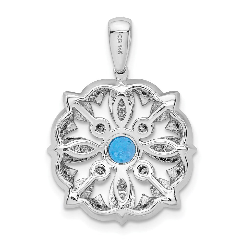 14k White Gold Real Diamond & .25 Blue Topaz Fancy Pendant
