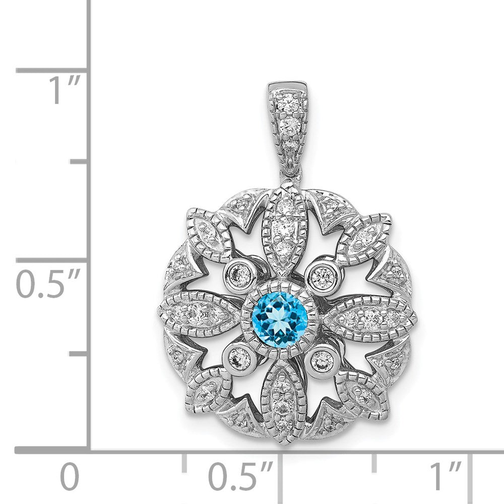 14k White Gold Real Diamond & .25 Blue Topaz Fancy Pendant