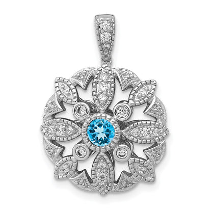 14k White Gold Real Diamond & .25 Blue Topaz Fancy Pendant