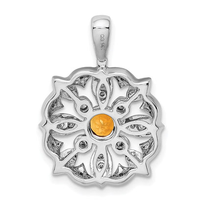 14k White Gold Real Diamond & .25 Citrine Fancy Pendant