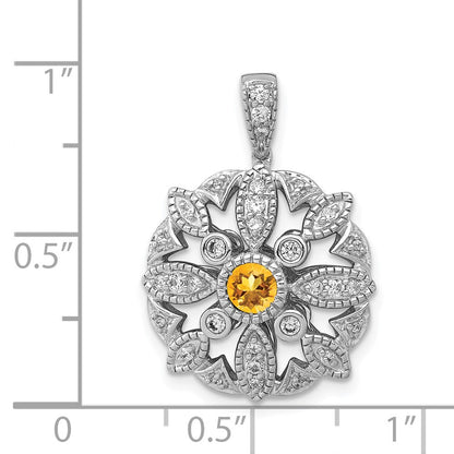 14k White Gold Real Diamond & .25 Citrine Fancy Pendant