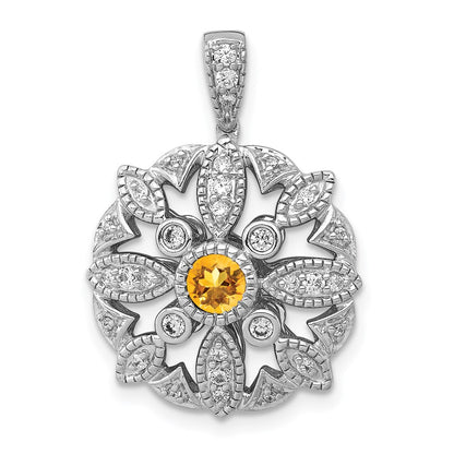 14k White Gold Real Diamond & .25 Citrine Fancy Pendant