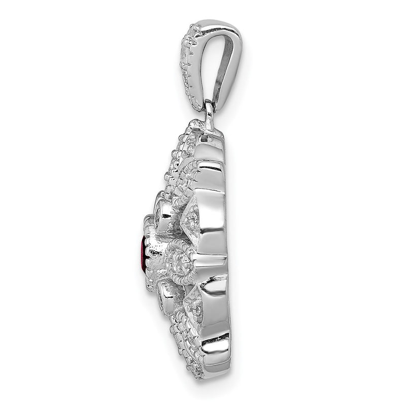 14k White Gold Real Diamond and .25 Garnet Fancy Pendant
