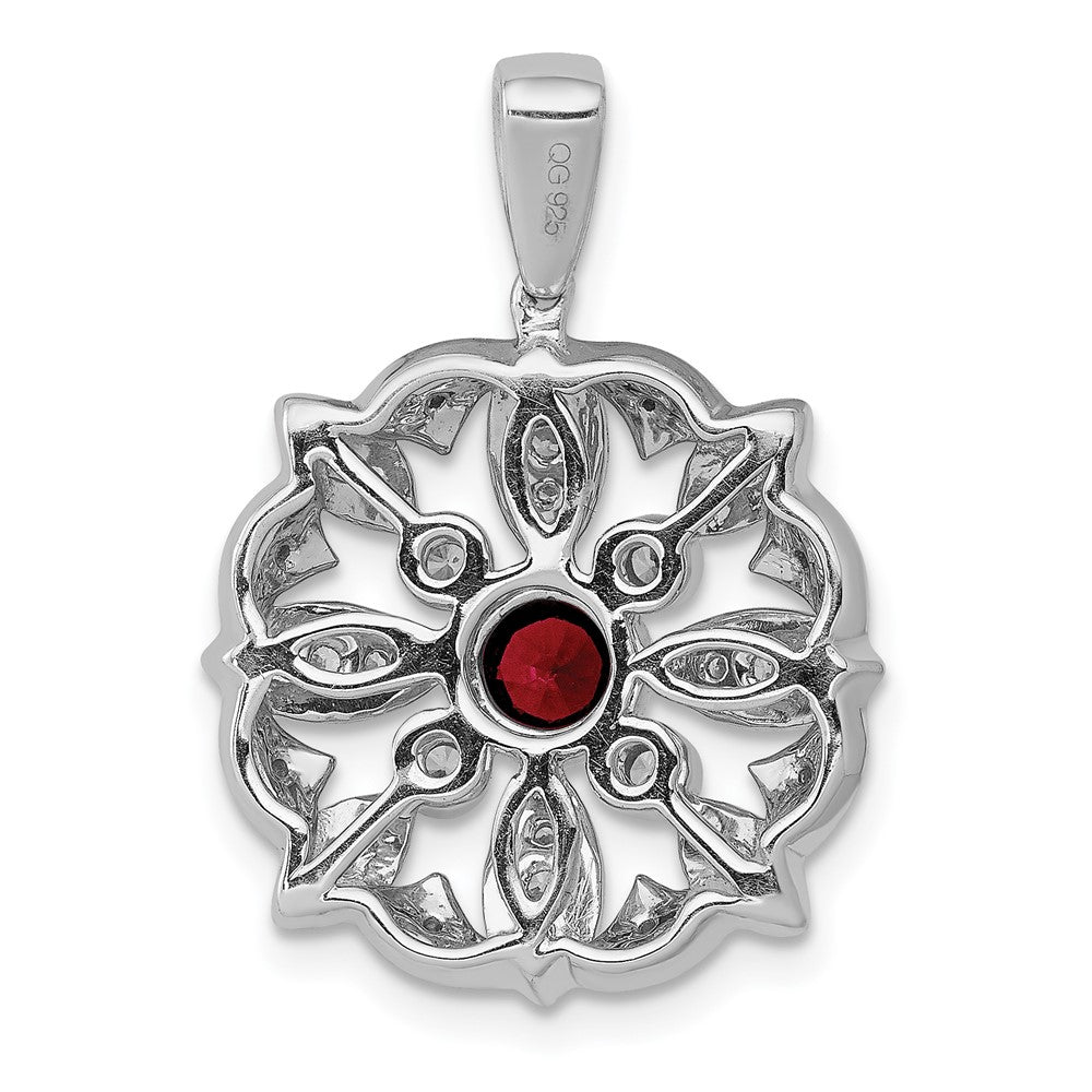 14k White Gold Real Diamond and .25 Garnet Fancy Pendant
