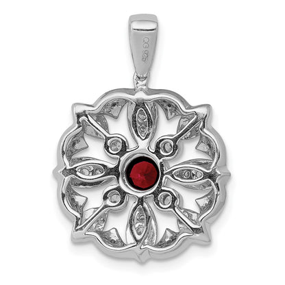 14k White Gold Real Diamond and .25 Garnet Fancy Pendant