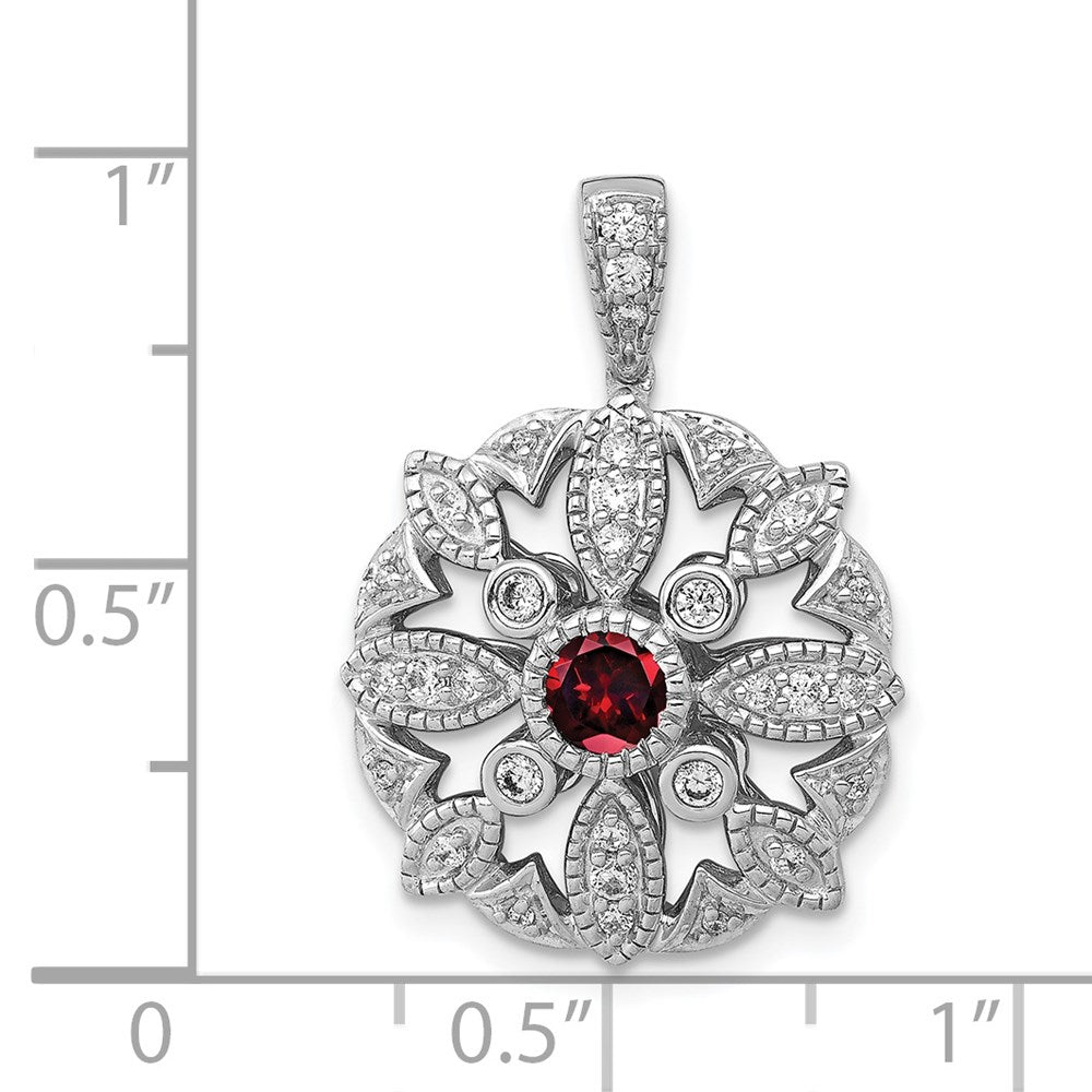 14k White Gold Real Diamond and .25 Garnet Fancy Pendant