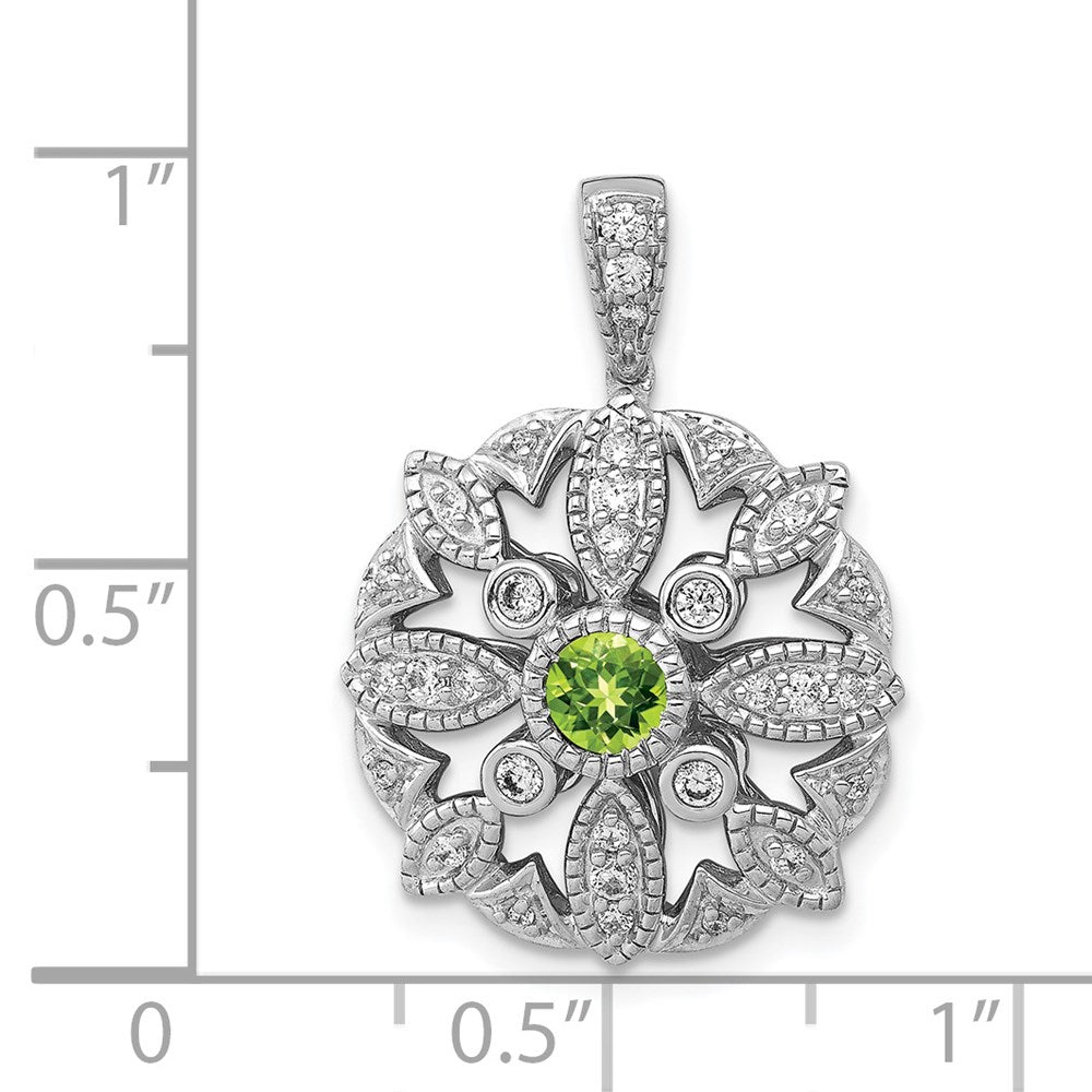 14k White Gold Real Diamond and .25 Peridot Fancy Pendant
