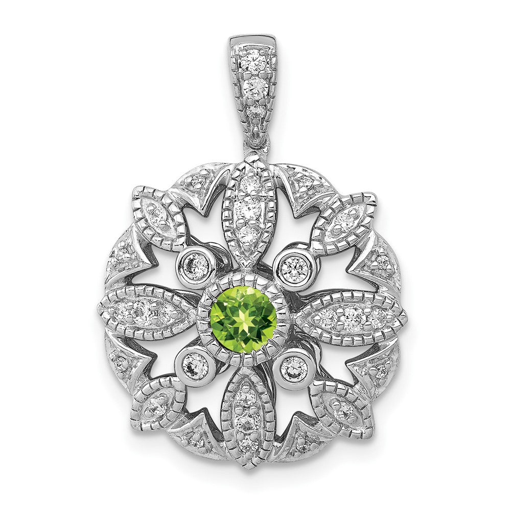 14k White Gold Real Diamond and .25 Peridot Fancy Pendant