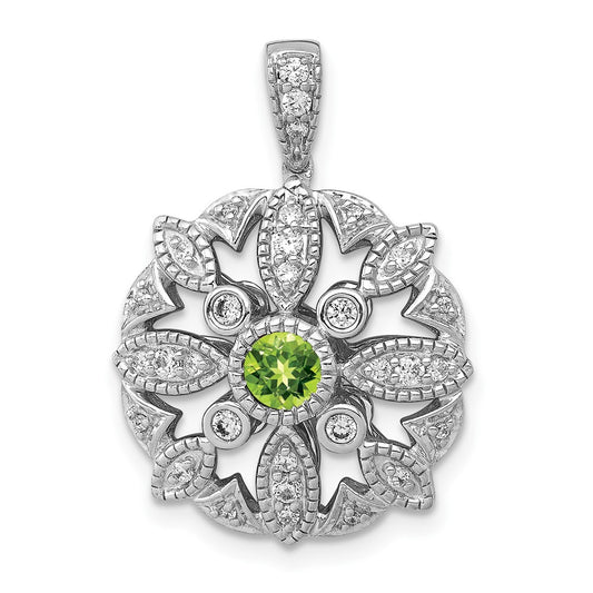 14k White Gold Real Diamond and .25 Peridot Fancy Pendant