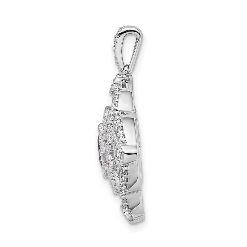 14k White Gold Real Diamond and .39 Amethyst Fancy Pendant