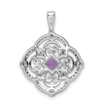 14k White Gold Real Diamond and .39 Amethyst Fancy Pendant