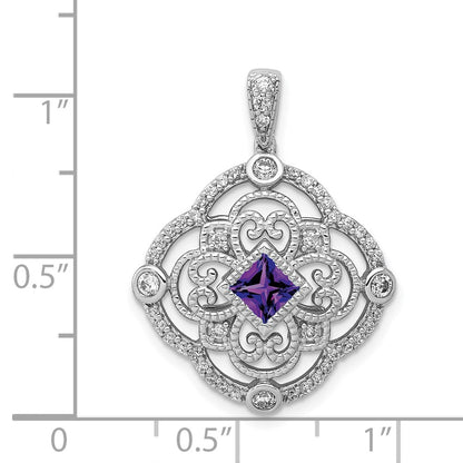 14k White Gold Real Diamond and .39 Amethyst Fancy Pendant