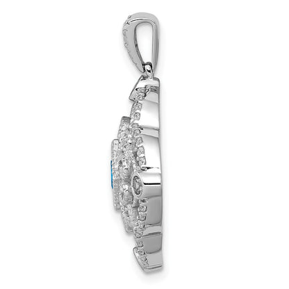 14k White Gold Real Diamond and .39 Blue Topaz Fancy Pendant