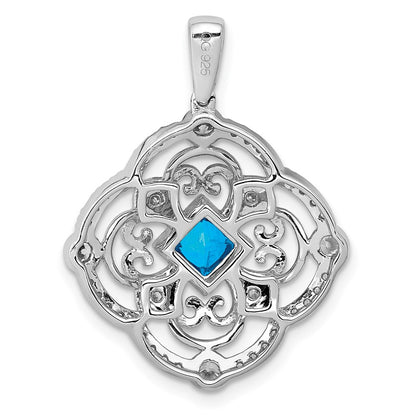 14k White Gold Real Diamond and .39 Blue Topaz Fancy Pendant
