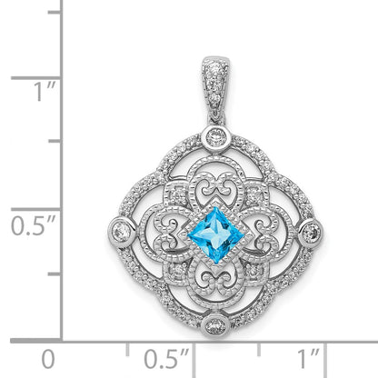 14k White Gold Real Diamond and .39 Blue Topaz Fancy Pendant