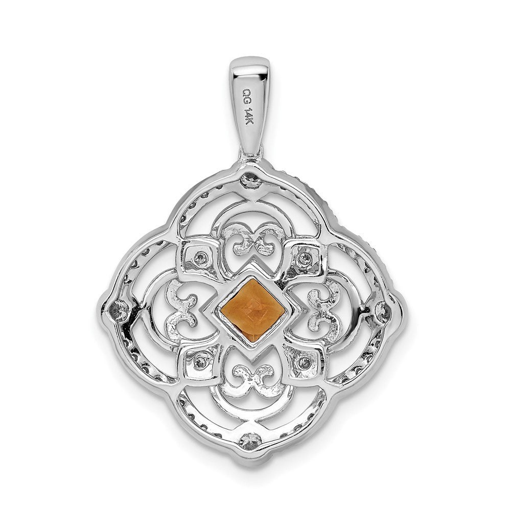 14k White Gold Real Diamond and .39 Citrine Fancy Pendant