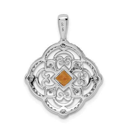 14k White Gold Real Diamond and .39 Citrine Fancy Pendant