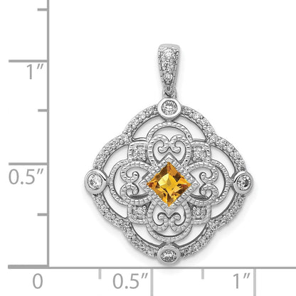 14k White Gold Real Diamond and .39 Citrine Fancy Pendant