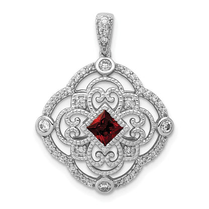 14k White Gold Real Diamond and .39 Garnet Fancy Pendant