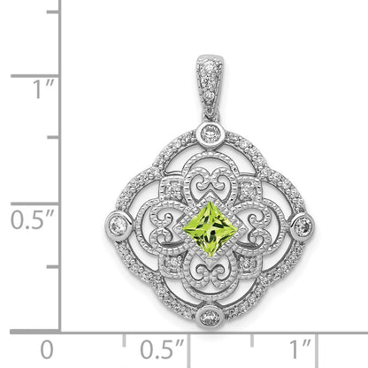 14k White Gold Real Diamond and .40 Peridot Fancy Pendant