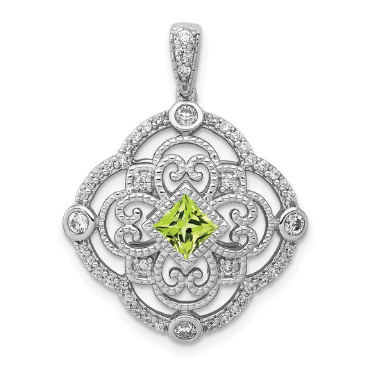 14k White Gold Real Diamond and .40 Peridot Fancy Pendant