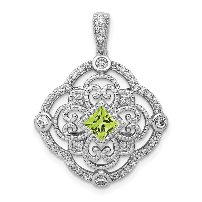 14k White Gold Real Diamond and .40 Peridot Fancy Pendant