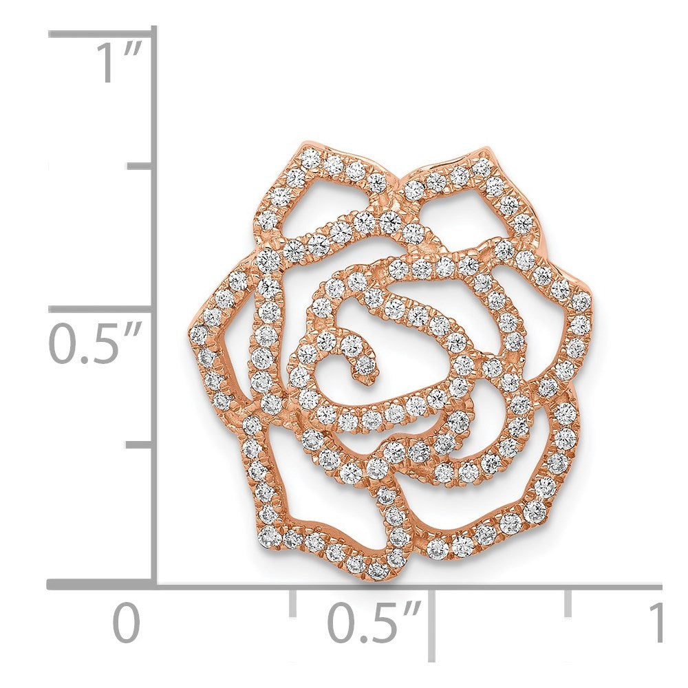 14k Rose Gold Real Diamond Fancy Flower Chain Slide