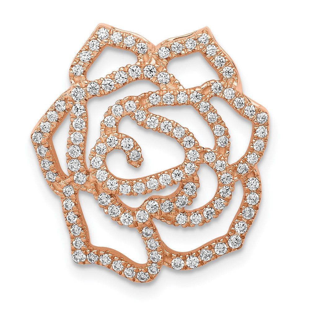 14k Rose Gold Real Diamond Fancy Flower Chain Slide
