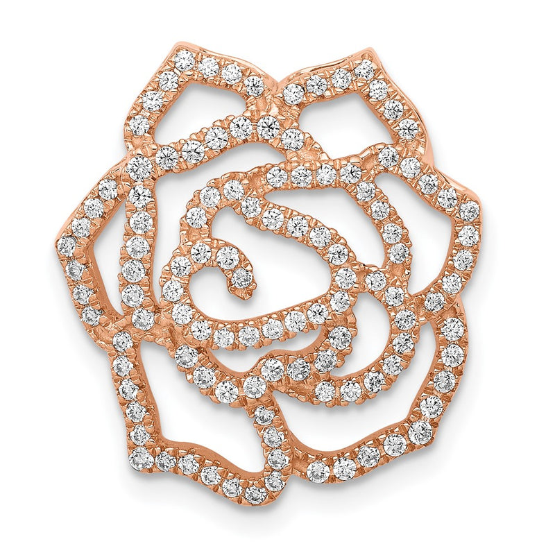 14k Rose Gold Real Diamond Fancy Flower Chain Slide