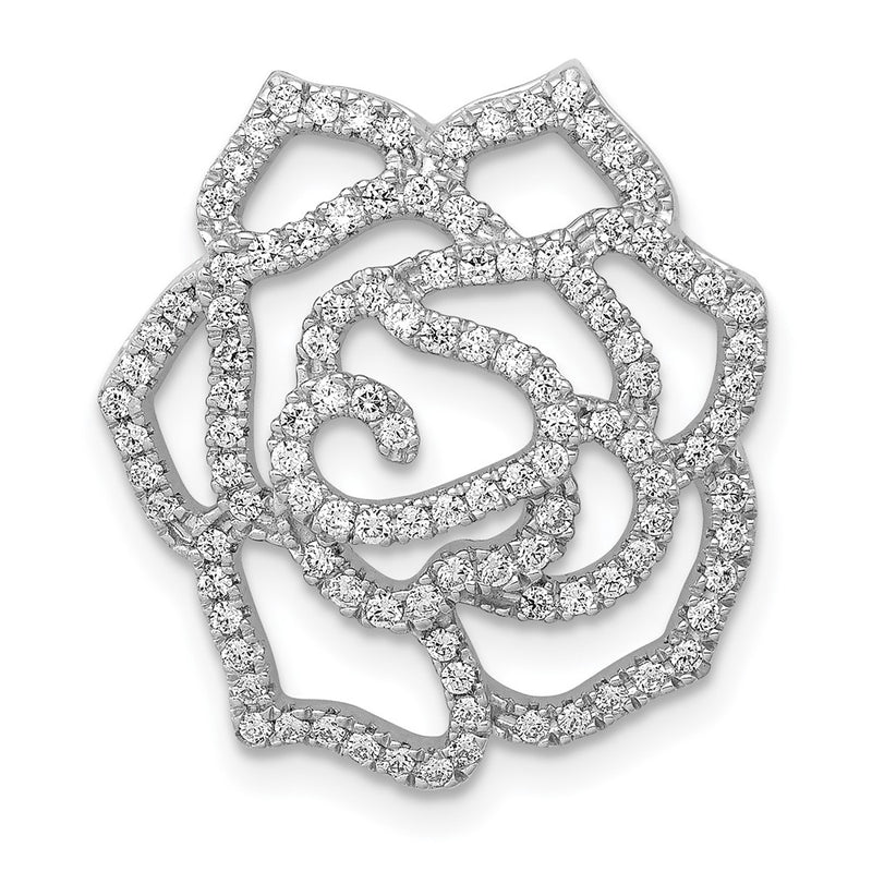 14k White Gold Real Diamond Fancy Flower Chain Slide