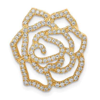 14K Yellow Gold Real Diamond Fancy Flower Chain Slide