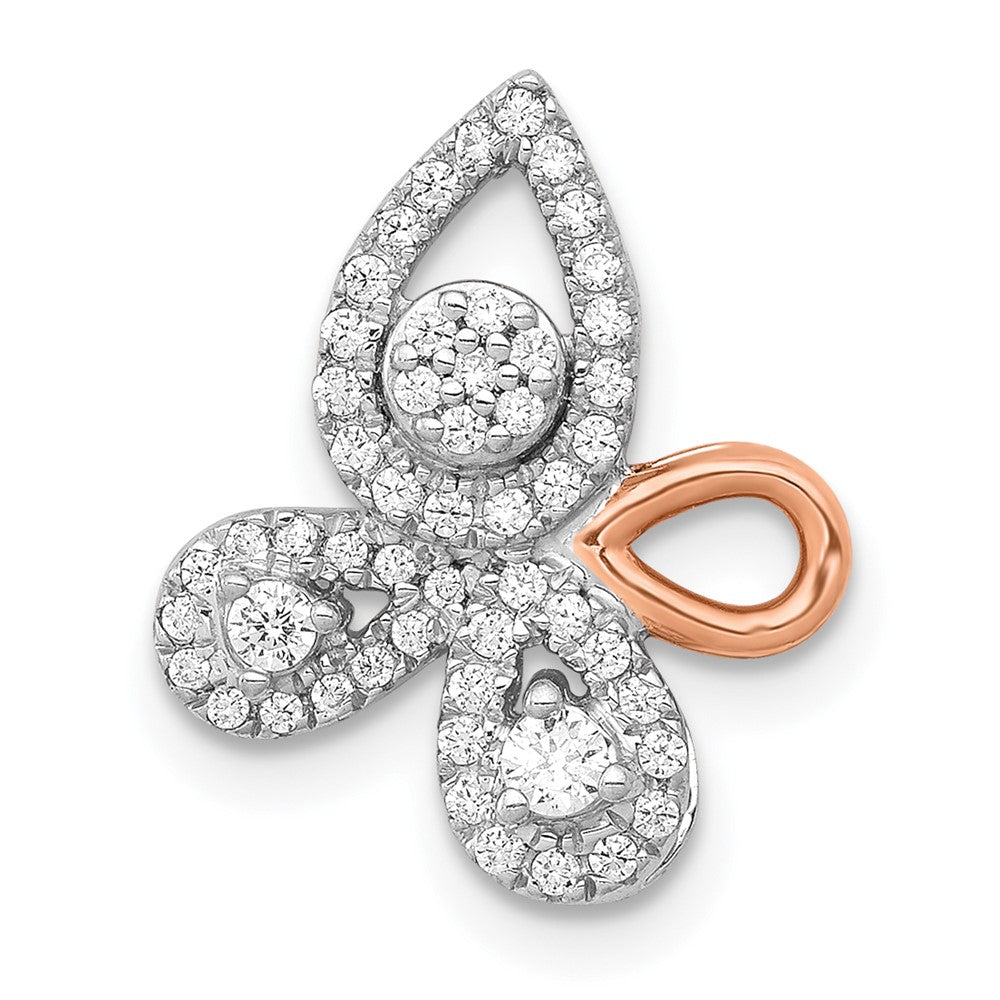 14k Rose & White Gold 1/4ct. Real Diamond Fancy Leaf Chain Slide