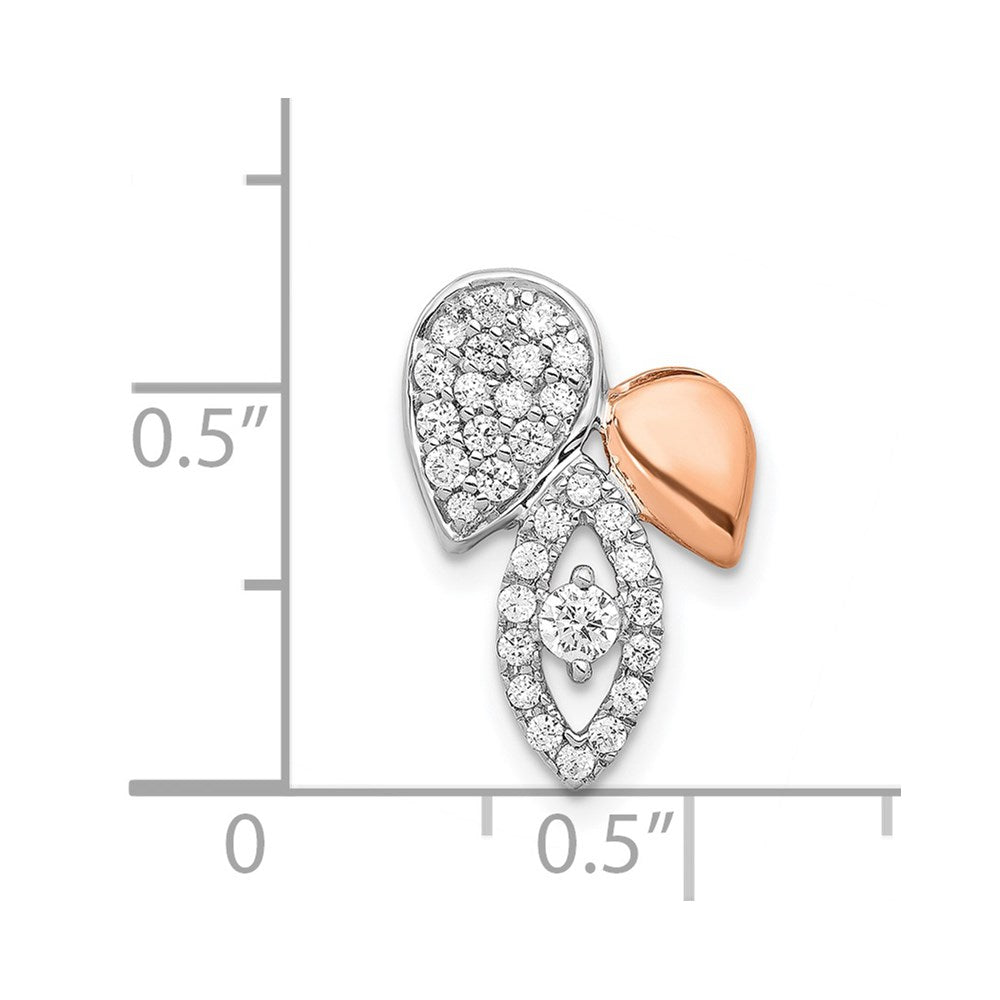 14k Rose & White Gold 1/3ct. Real Diamond Fancy Leaf Chain Slide