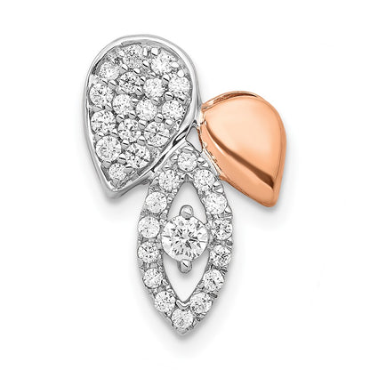 14k Rose & White Gold 1/3ct. Real Diamond Fancy Leaf Chain Slide