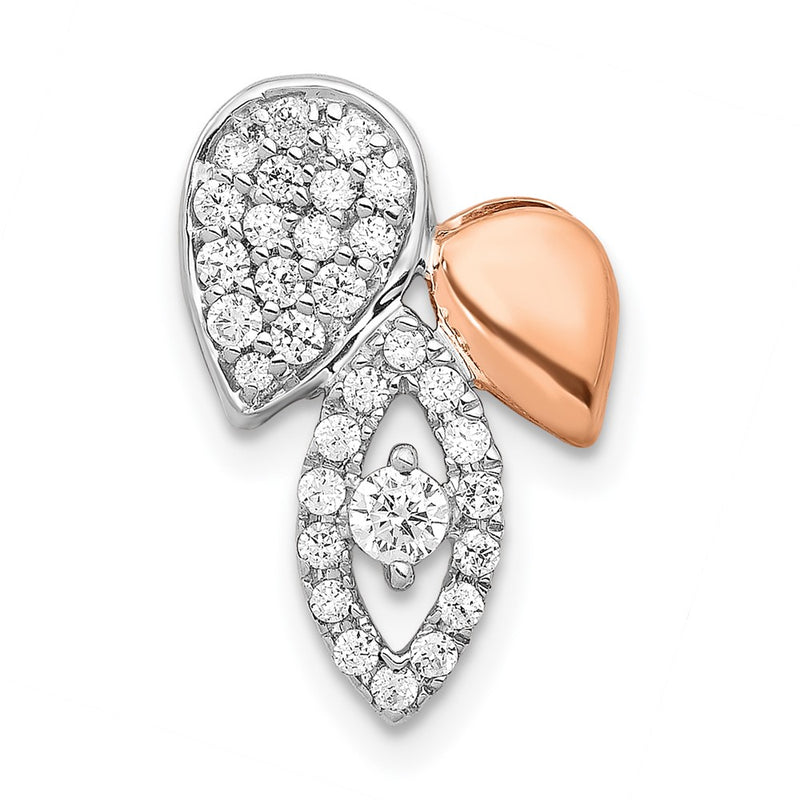 14k Rose & White Gold 1/3ct. Real Diamond Fancy Leaf Chain Slide