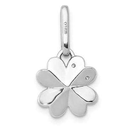 14k White Gold 1/15ct. Real Diamond Four Leaf Clover Pendant
