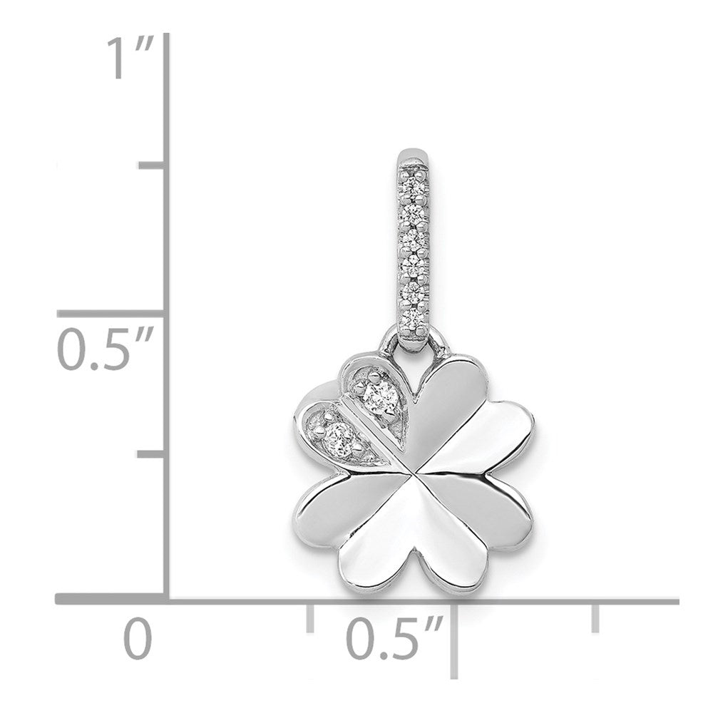 Solid 14k White Gold 1/15ct. Simulated CZ Four Leaf Clover Pendant