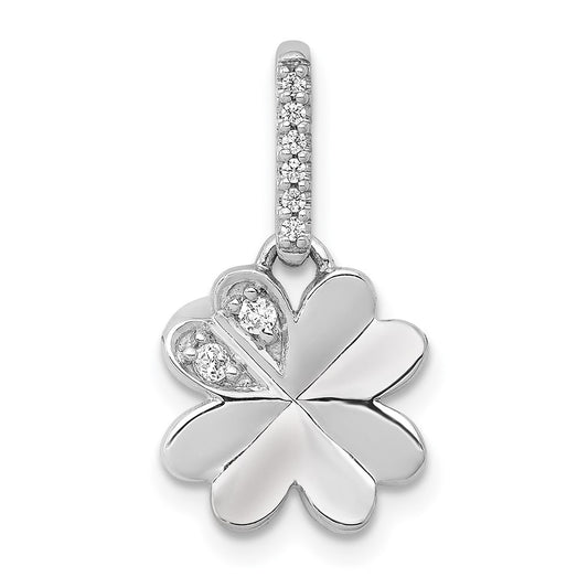 14k White Gold 1/15ct. Real Diamond Four Leaf Clover Pendant