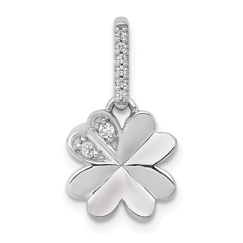 14k White Gold 1/15ct. Real Diamond Four Leaf Clover Pendant