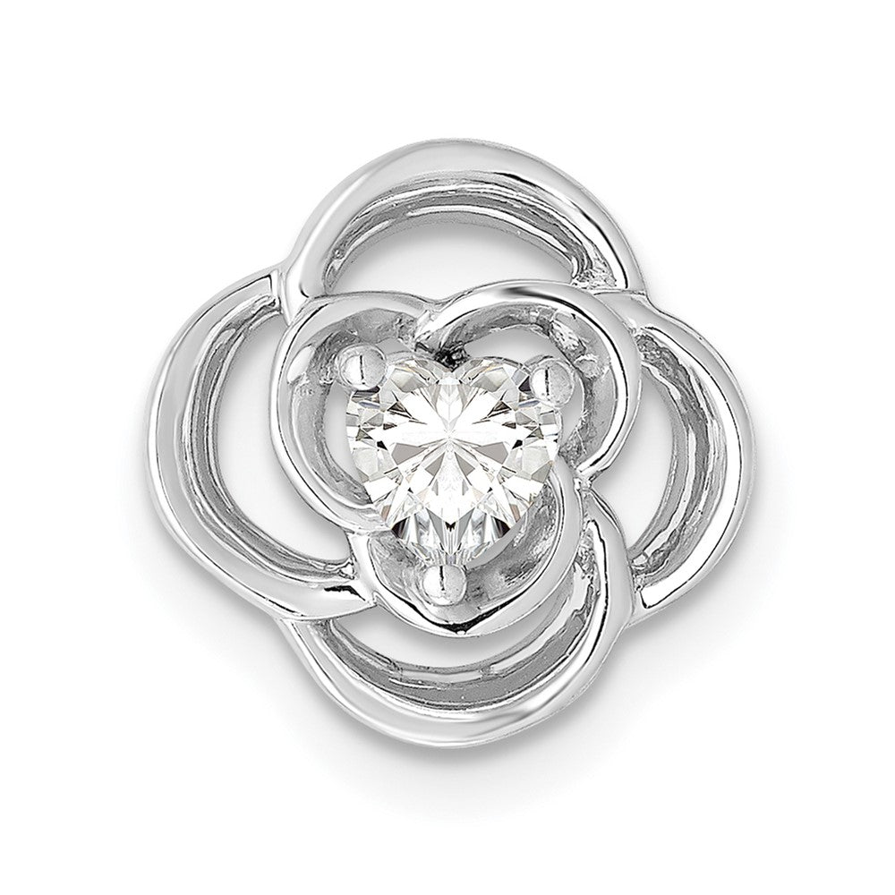 14k White Gold Real Diamond Flower Chain Slide