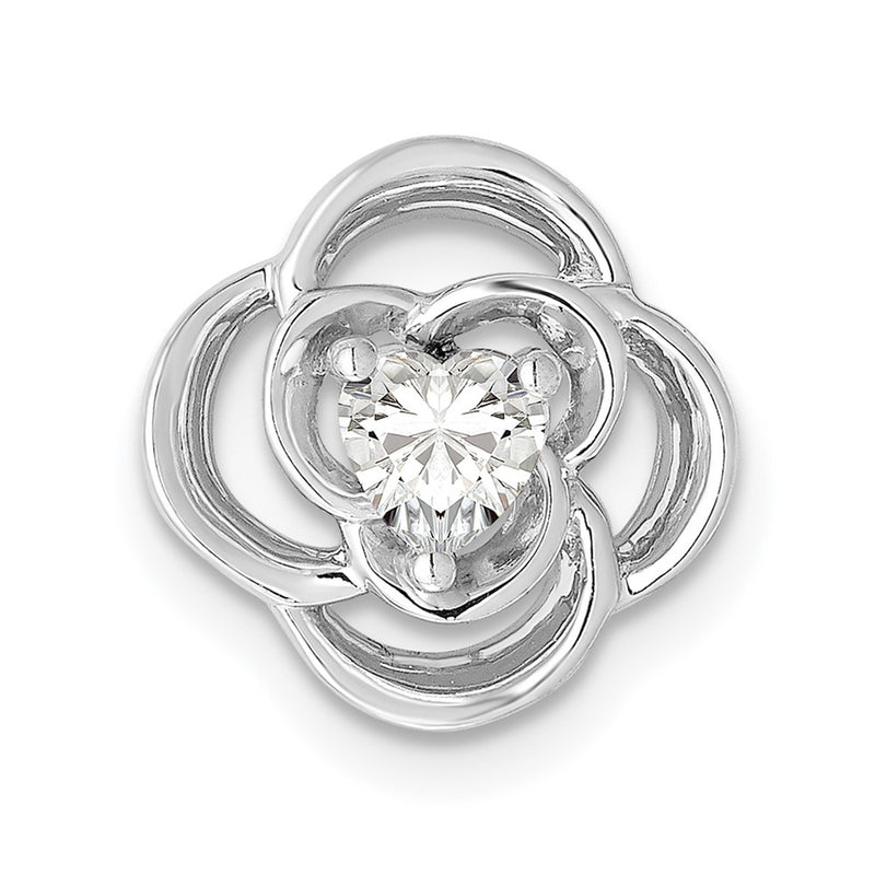 14k White Gold Real Diamond Flower Chain Slide