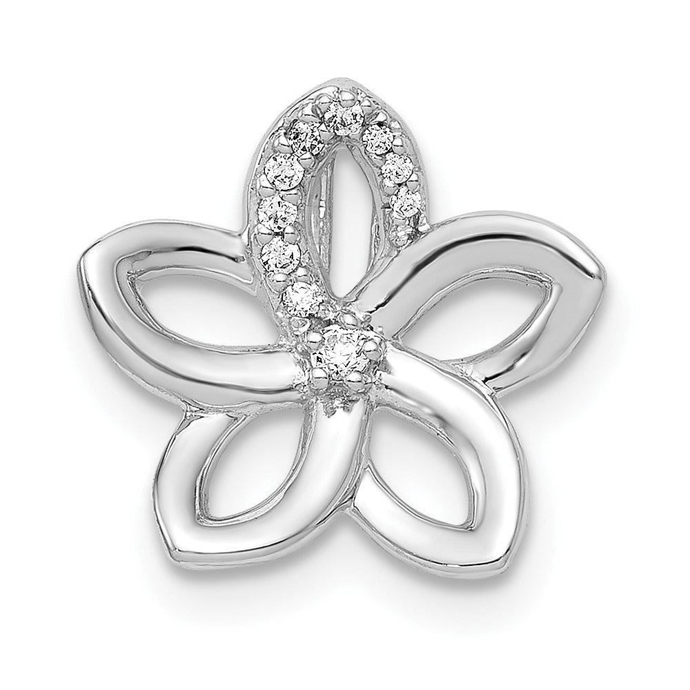 14k White Gold 1/20ct. Real Diamond Flower Chain Slide